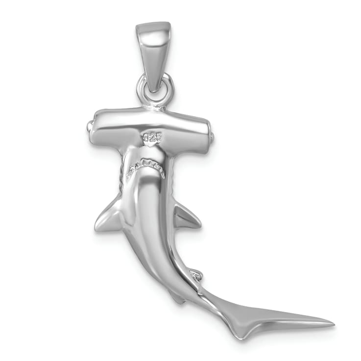 Rhodium Over Sterling Silver Polished 3D Hammerhead Shark Pendant