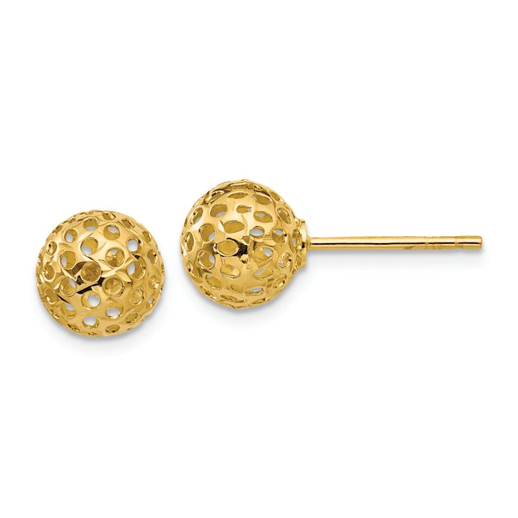 14k Yellow Gold Diamond-Cut 8mm Bead Stud Earrings
