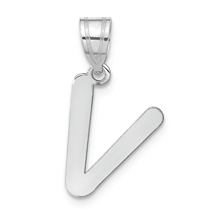 Rhodium Over 14k White Gold Polished Bubble Letter V Initial Pendant