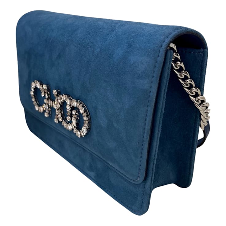 Jimmy Choo Kalina Parrot Blue Suede Chain Wallet - 1C96HA