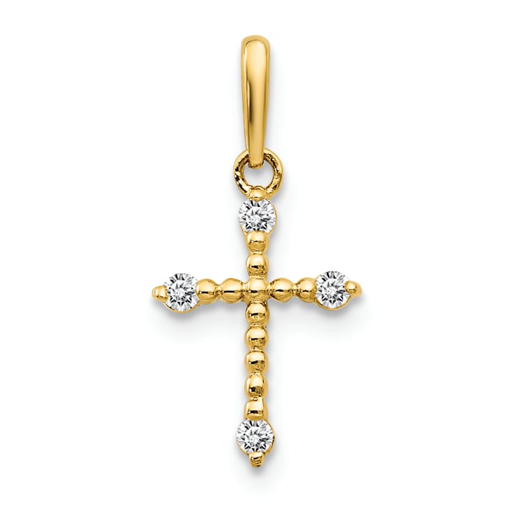 14k Yellow Gold Children's Cubic Zirconia Cross Pendant