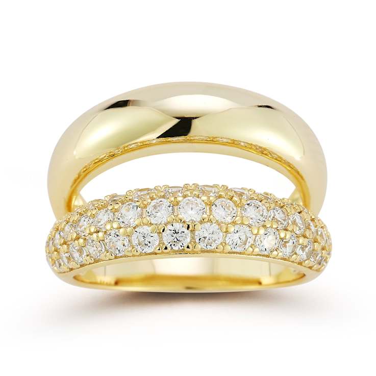 Rachel Zoe CZ Double Dome Stacked Ring in 14K Gold Over Sterling Silver
