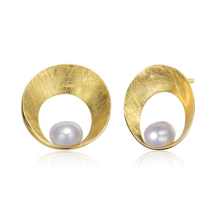 Freshwater Pearl Stud Earrings In 14K Gold Over Sterling Silver