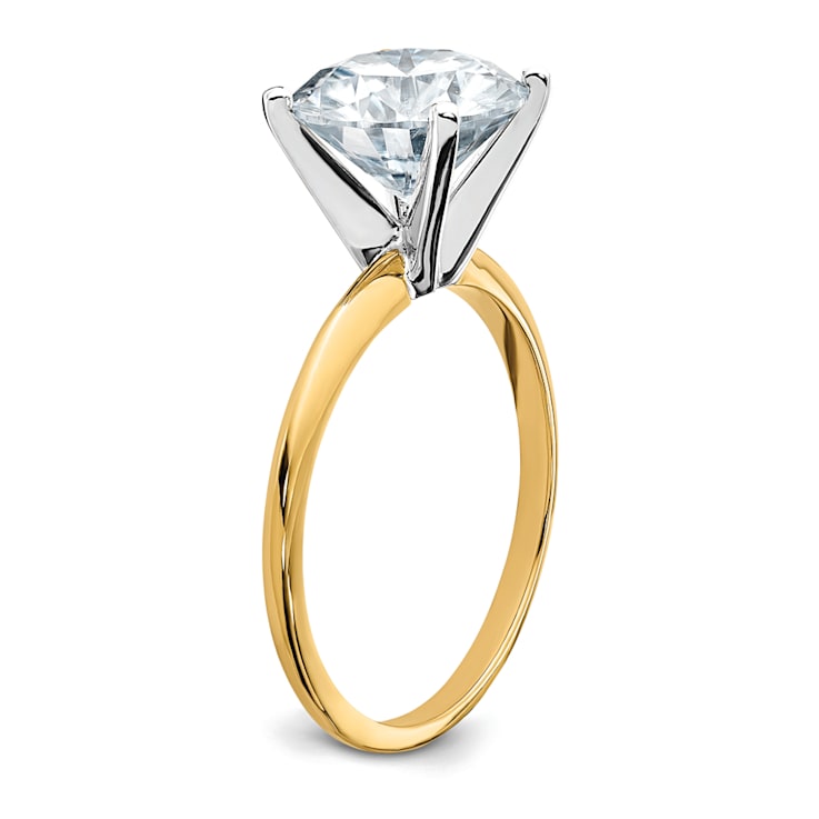 14K Yellow Gold With White Gold Accents 3 ct. D E F Pure Light Round
Moissanite Solitaire Ring