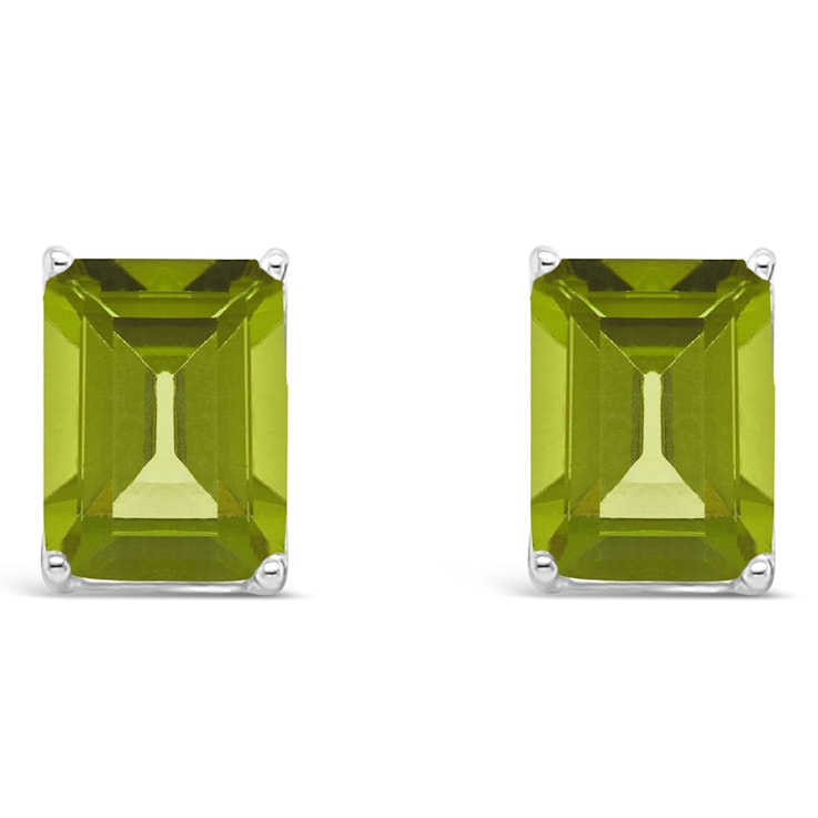 8x6mm Rectangular Octagonal Peridot Rhodium Over Sterling Silver Stud Earrings