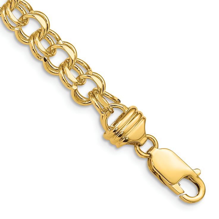 10k Yellow Gold 6.5mm Solid Diamond-Cut Double Link Charm Bracelet
