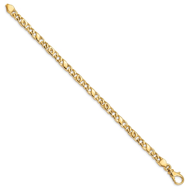 14k Yellow Gold 4.8mm Hand Polished Fancy Link Chain Bracelet