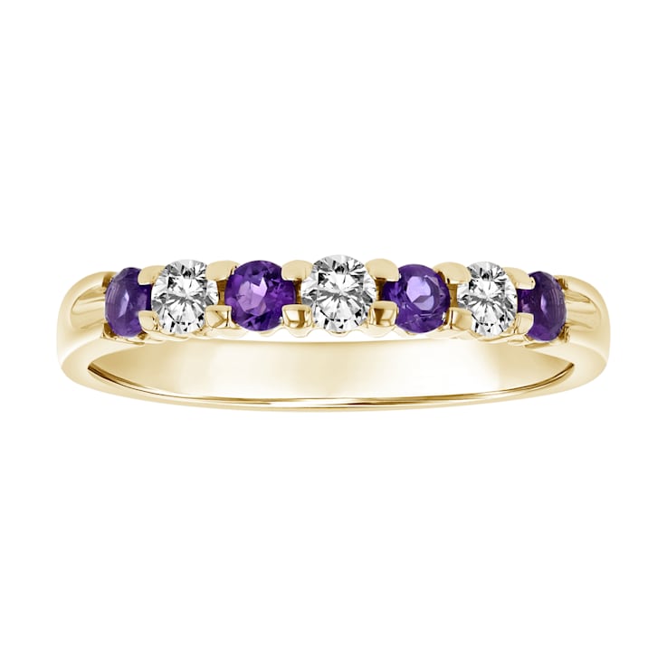 14K Yellow Gold Amethyst and Diamond Wedding Band 0.60ctw