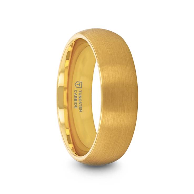 MILLER Gold Plated Tungsten Domed Ring with Brushed Finish 6mm