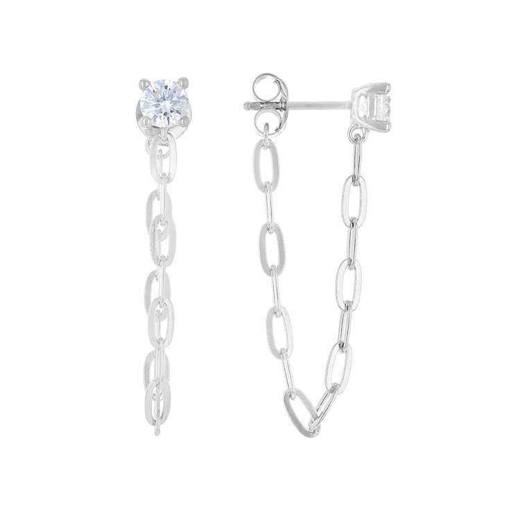 CZ Stud ChaIn Earrings In Sterling Silver