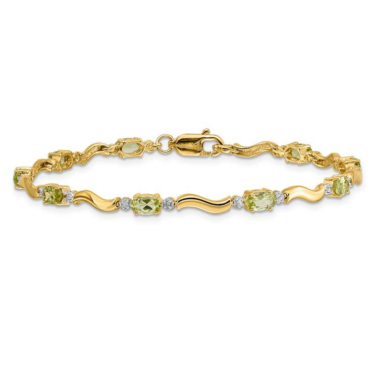 10k Yellow Gold and Rhodium Over 10k Yellow Gold Fancy Diamond, Peridot Bracelet