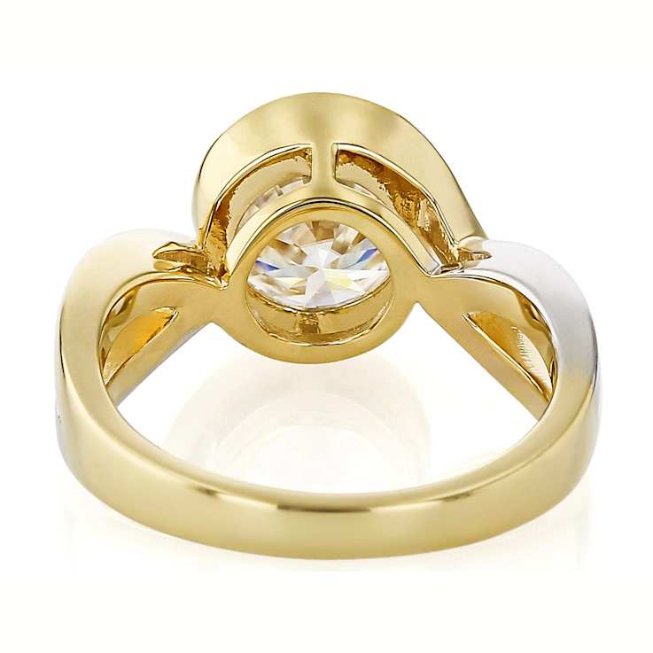 Two-Tone Bypass Moissanite Ring In 14K Gold Over Sterling Silver