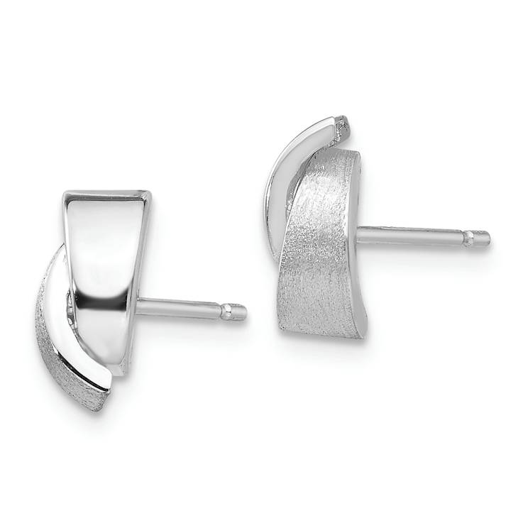 Rhodium Over 14k White Gold Polished and Satin Fancy Stud Earrings