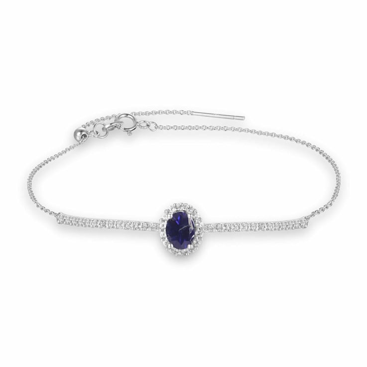 Sapphire and White Topaz Sterling Silver Bolo Bracelet