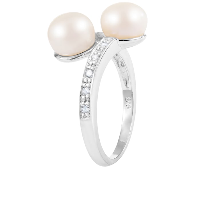 White Cultured Freshwater Pearl Ring Rhodium Over Silver