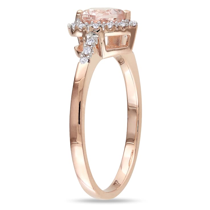 Morganite and Diamond 10K Rose Gold Heart Ring 0.73ctw