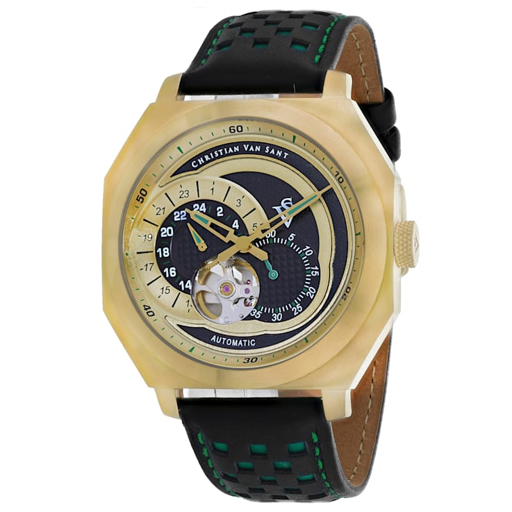 Christian Van Sant Men's Machina Twotone Dial, Green and Black Leather