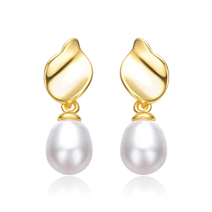 Freshwater Pearl Seashell Drop Earrings In 14K Gold Over Sterling Silver