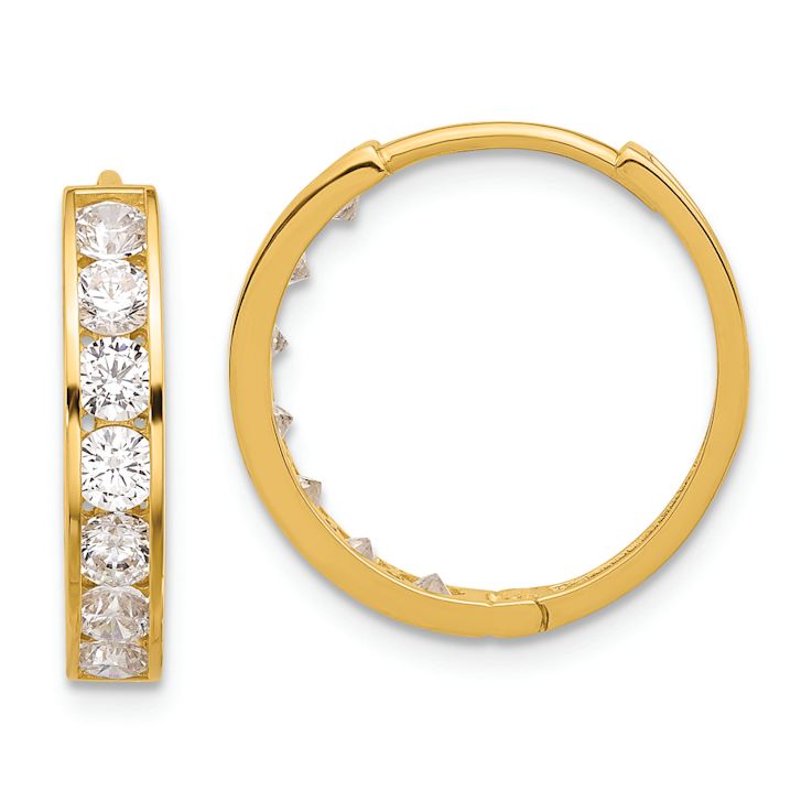 14k Yellow Gold 11/16" Polished Cubic Zirconia Huggie Hoop Earrings