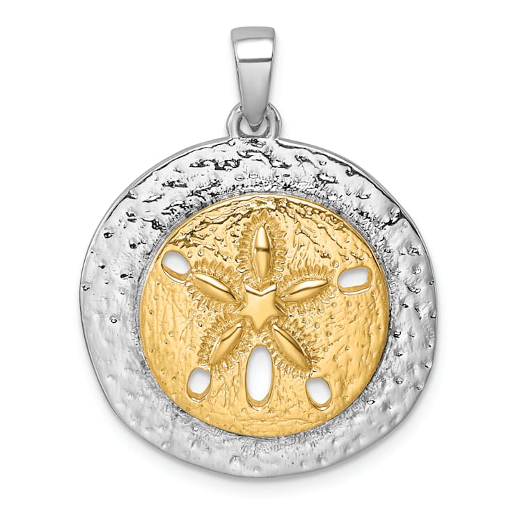 Rhodium Over Sterling Silver Yellow Textured Sand Dollar Pendant