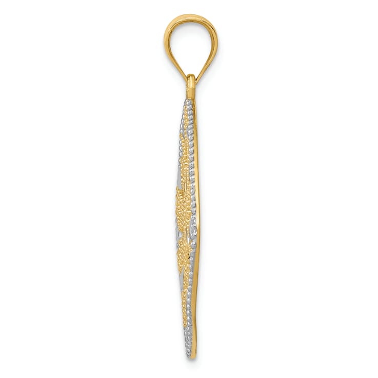 14k Yellow Gold and Rhodium Over 14k Yellow Gold Diamond-Cut Filigree
Swirl Pendant
