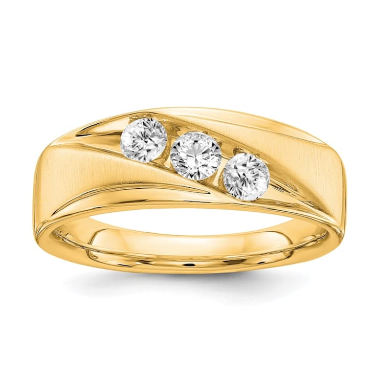 14K Yellow Gold Lab Grown Diamond SI1/SI2, G H I, Men's 3-stone Band