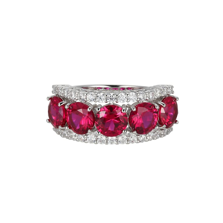 Lab Created Ruby And White Cubic Zirconia Platinum Over Sterling Silver
Ring 5.20ctw