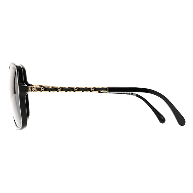 Chanel Black and Lambskin Square Frame / Gray Gradient Lenses Sunglasses