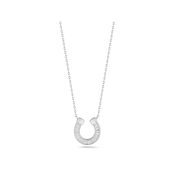 Sterling Statements Rhodium Over Sterling Silver CZ Horseshoe Necklace