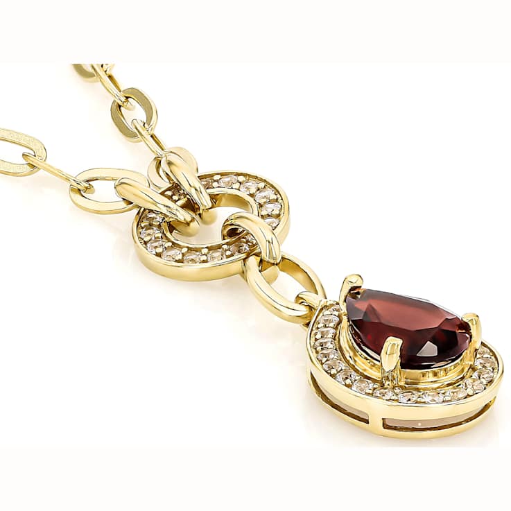 Garnet Pear And White Zircon Station Necklace In 18K Gold Over Sterling
Silver 1.74ctw
