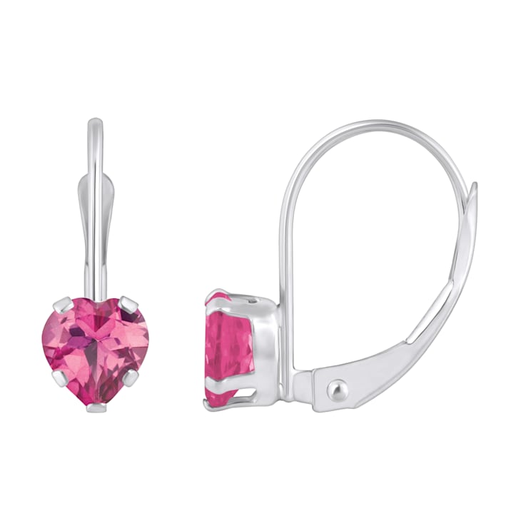 5mm Heart Shape Pink Topaz Rhodium Over 10k White Gold Drop Earrings