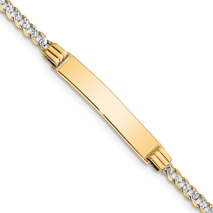 14k Yellow Gold and Rhodium Over 14k Yellow Gold Pavé Curb Link ID Bracelet