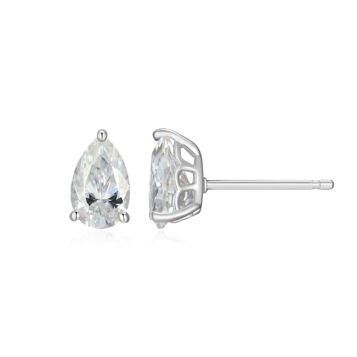Pear Shape Moissanite Platineve Stud Earrings 1.90ctw DEW