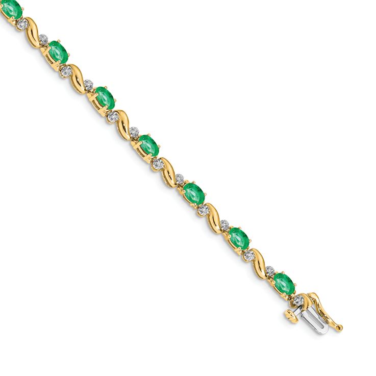 10k Yellow Gold and 10k White Gold Diamond and Emerald Bracelet
