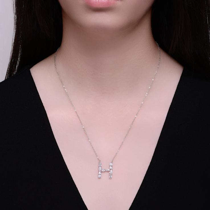 Initial H Mixed Cut CZ Pendant Necklace In Sterling Silver 18 Inch