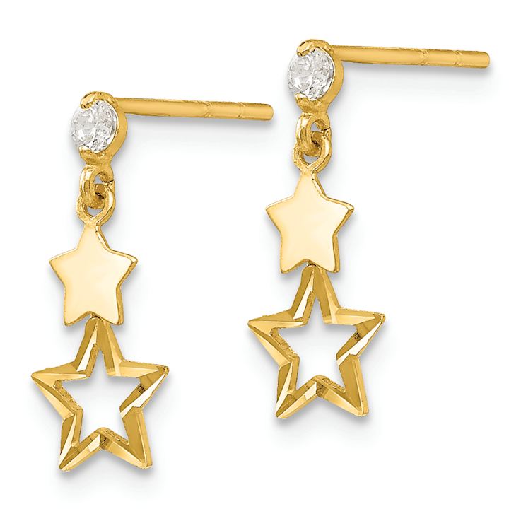 14k Yellow Gold Children's Polished Cubic Zirconia Star Dangle Earrings