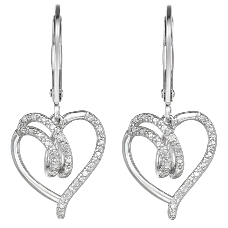White Diamond Accent Rhodium Over Sterling Silver Heart Earrings