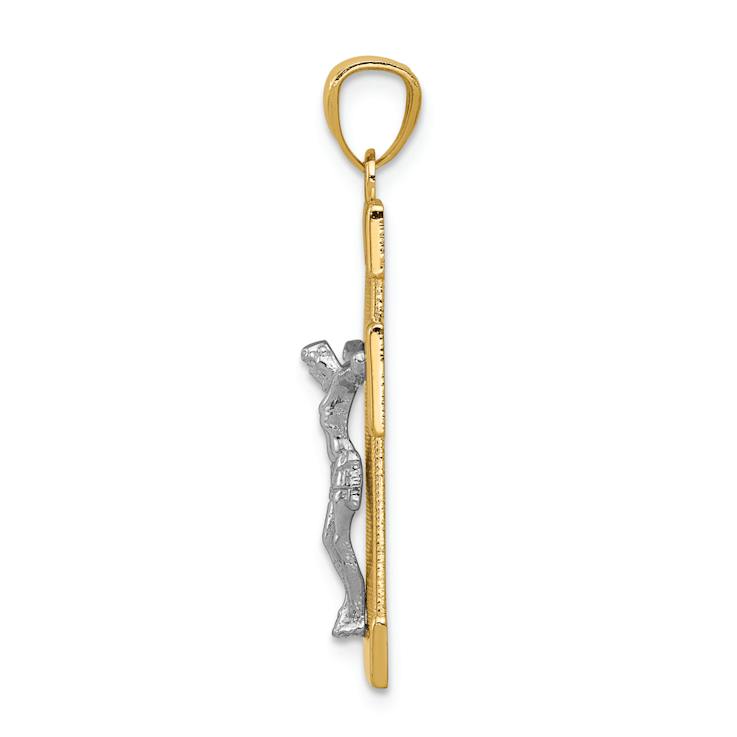 14k Two-tone Gold Textured Crucifix Pendant