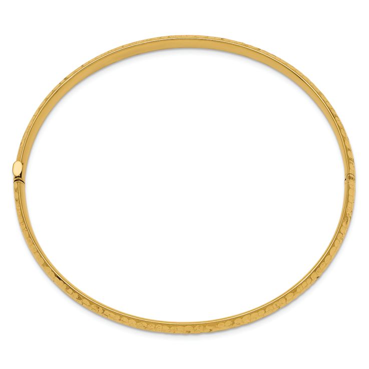 10k Yellow Gold 4.75mm Diamond-Cut Fancy Hammered Hinged Bangle Bracelet