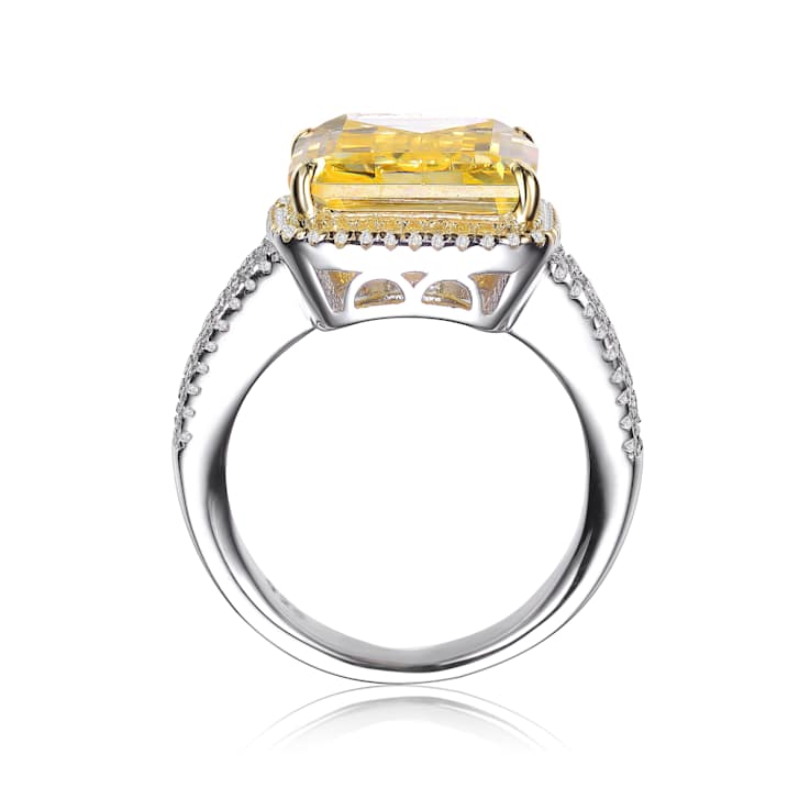 Citrine Color CZ Triple Halo Cocktail Ring In Sterling Silver