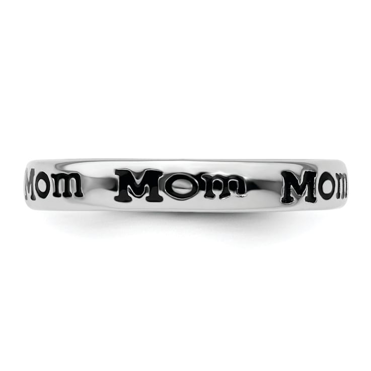 Sterling Silver Stackable Expressions Polished Enameled Mom Ring