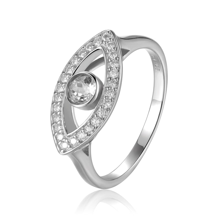 White Topaz with Moissanite Accents Rhodium Over Sterling Silver Evil
Eye Halo Ring