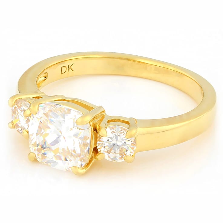 Diamond Simulant 3-Stone Band Ring In 18K Gold Over Sterling Silver 2.55ctw