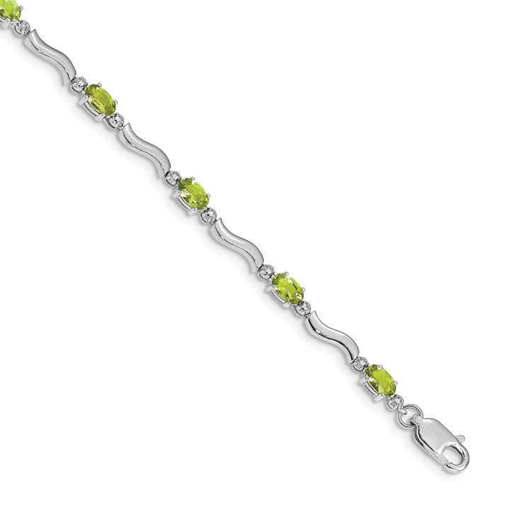 Rhodium Over 10k White Gold Fancy Diamond and Peridot Bracelet