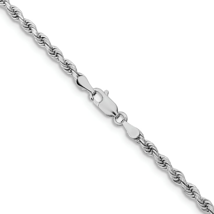 Rhodium Over 14k White Gold 3.25mm Solid Diamond-Cut Rope 26 Inch Chain