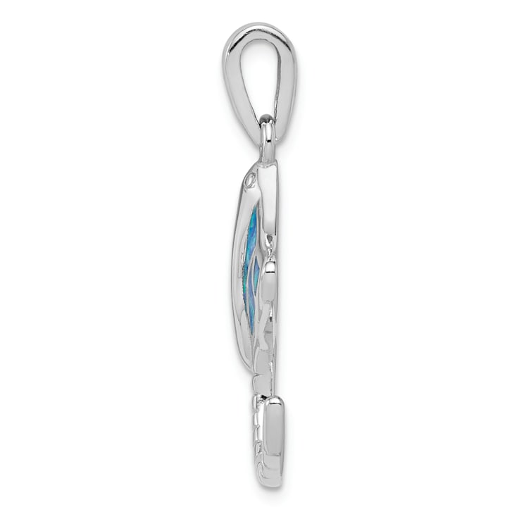 Rhodium Over Sterling Silver Lab Created Blue Opal Stingray Pendant