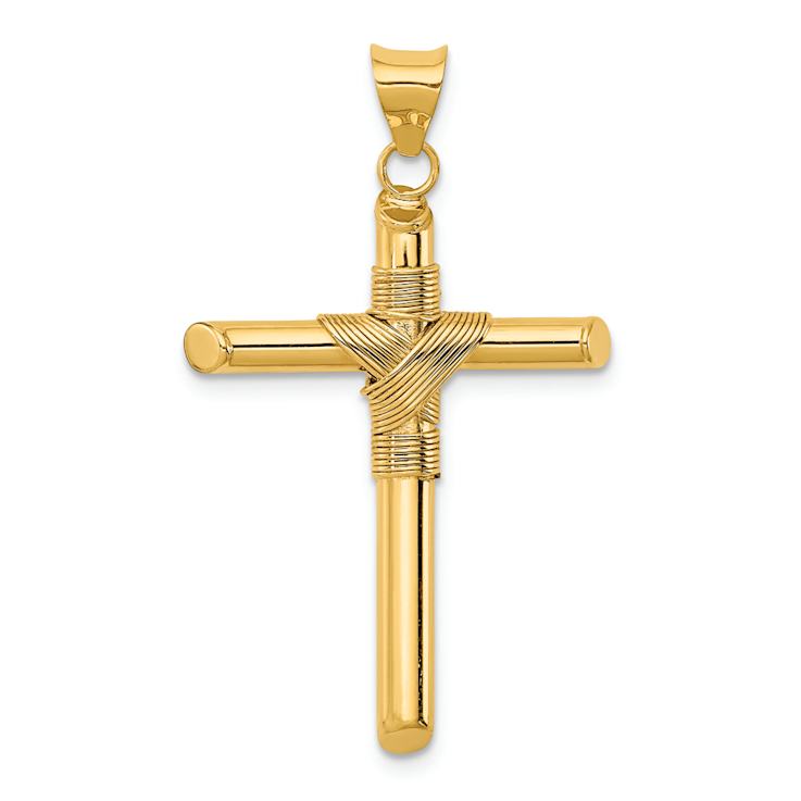 14k Yellow Gold Polished with Center Wrap Tube Cross Pendant