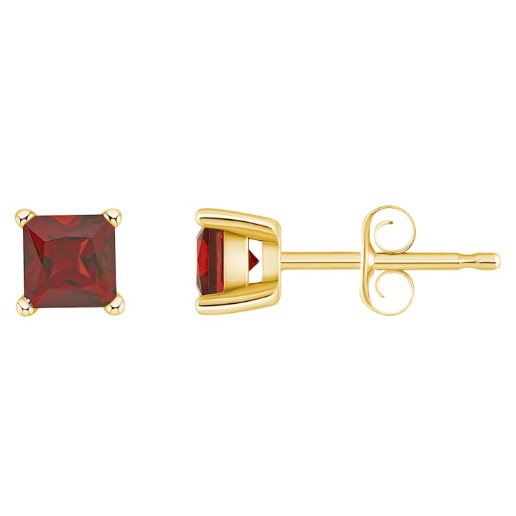 4mm Princess Cut Garnet 14k Yellow Gold Stud Earrings