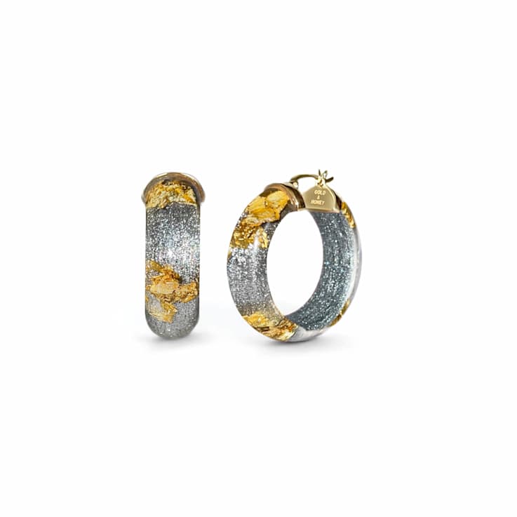 14K Yellow Gold Over Sterling Silver Mini Gold Leaf Acrylic Hoops in
Pixi Silver