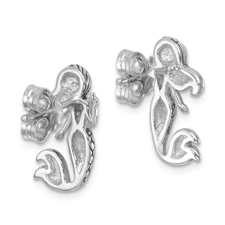 Rhodium Over Sterling Silver Antiqued Mermaid Earrings